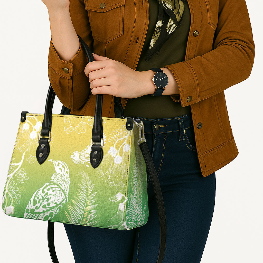 Aotearoa Maori Mahuru Tui With Pikawakawa Leather Bag Spring Time LT7 - Polynesian Pride