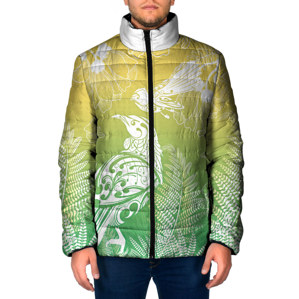 Aotearoa Maori Mahuru Tui With Pikawakawa Padded Jacket Spring Time LT7 Men Green - Polynesian Pride