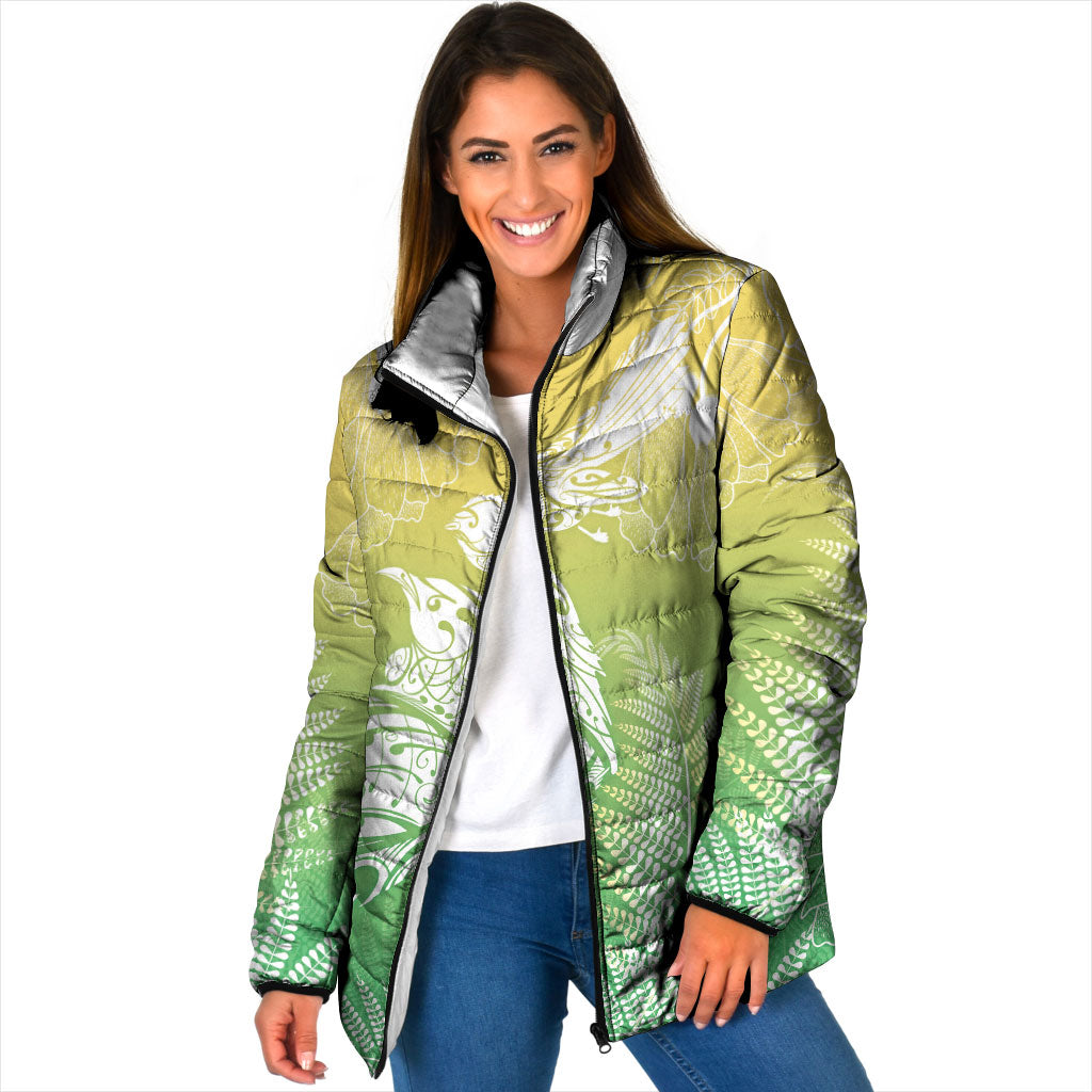 Aotearoa Maori Mahuru Tui With Pikawakawa Padded Jacket Spring Time LT7 Women Green - Polynesian Pride