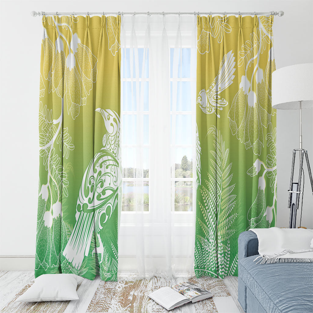 Aotearoa Maori Mahuru Tui With Pikawakawa Window Curtain Spring Time LT7 - Polynesian Pride