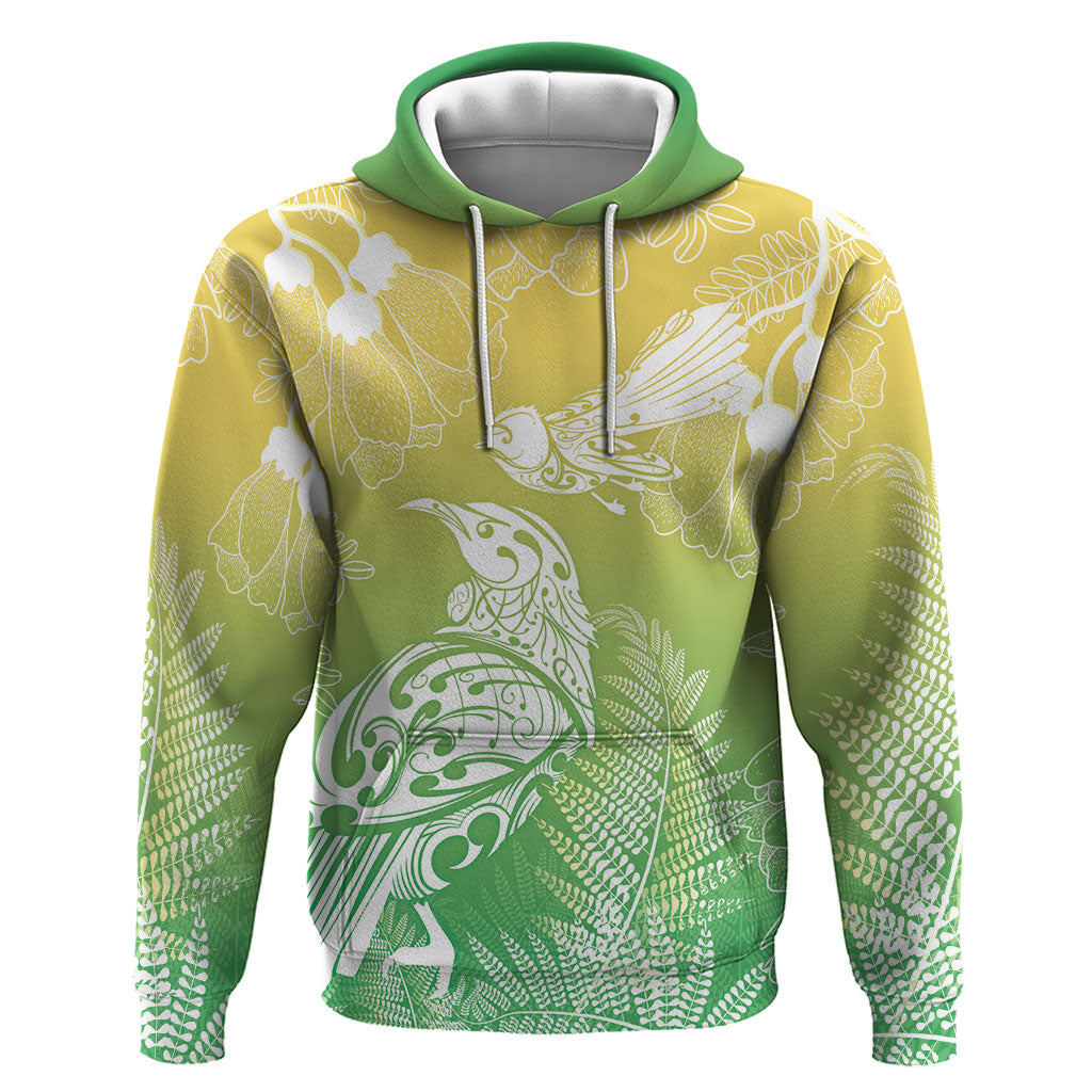Aotearoa Maori Mahuru Tui With Pikawakawa Zip Hoodie Spring Time LT7 Pullover Hoodie Green - Polynesian Pride