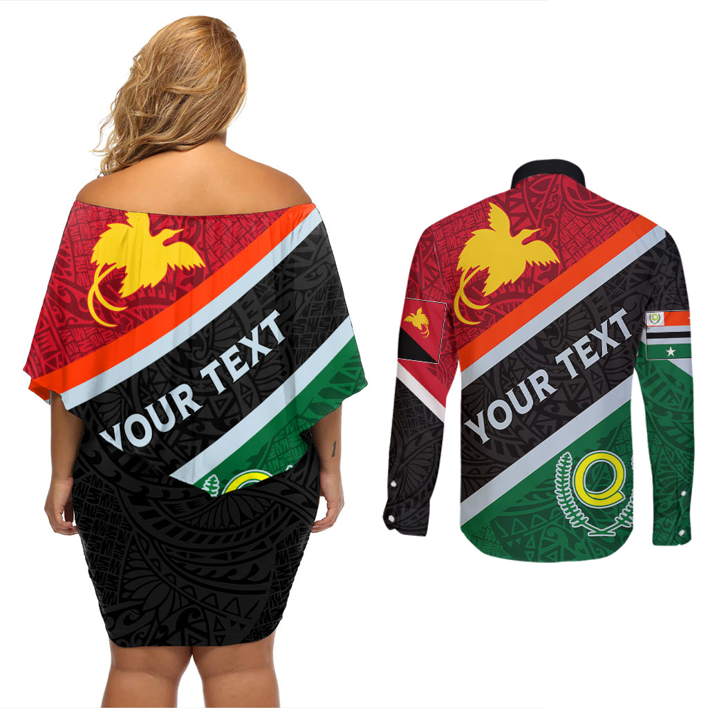 personalised-penama-and-papua-new-guinea-day-couples-matching-off-shoulder-short-dress-and-long-sleeve-button-shirts-emblem-mix-style