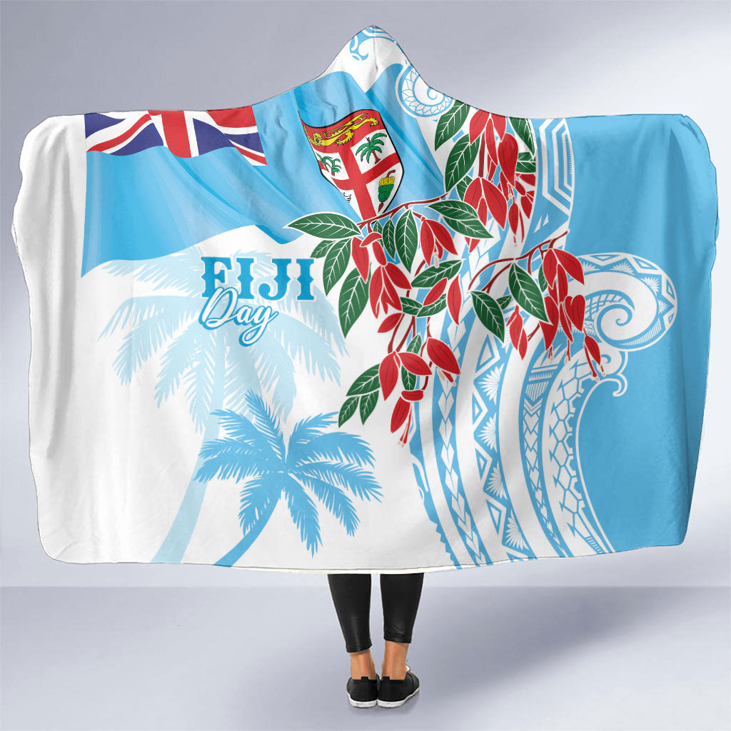Bula Fiji Day Tagimaucia Palms Hooded Blanket Toso Mai Viti LT7 One Size Turquoise - Polynesian Pride