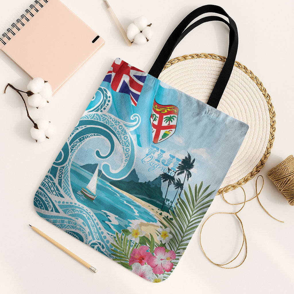 Bula Fiji Seascape Tote Bag Fiji Day - Islands Heritage LT7 Black Strap One Size Multicolor - Polynesian Pride