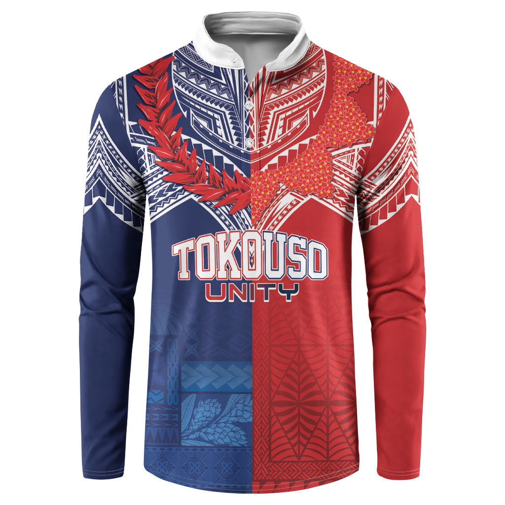 TokoUso Tonga Samoa Brothers Forever Custom Button Sweatshirt Ulafala and Heilala Unity LT7 Red Blue - Polynesian Pride