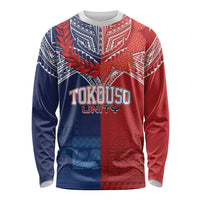 TokoUso Tonga Samoa Brothers Forever Custom Long Sleeve Shirt Ulafala and Heilala Unity LT7 Unisex Red Blue - Polynesian Pride