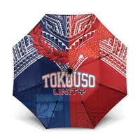 TokoUso Tonga Samoa Brothers Forever Umbrella Ulafala and Heilala Unity LT7 One Size Folded 11.42 inch Opened Diameter 37.4 inch Red Blue - Polynesian Pride