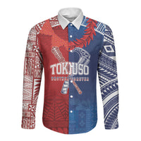 TokoUso Custom Tonga and Samoa Long Sleeve Button Shirt Warriors War Clubs