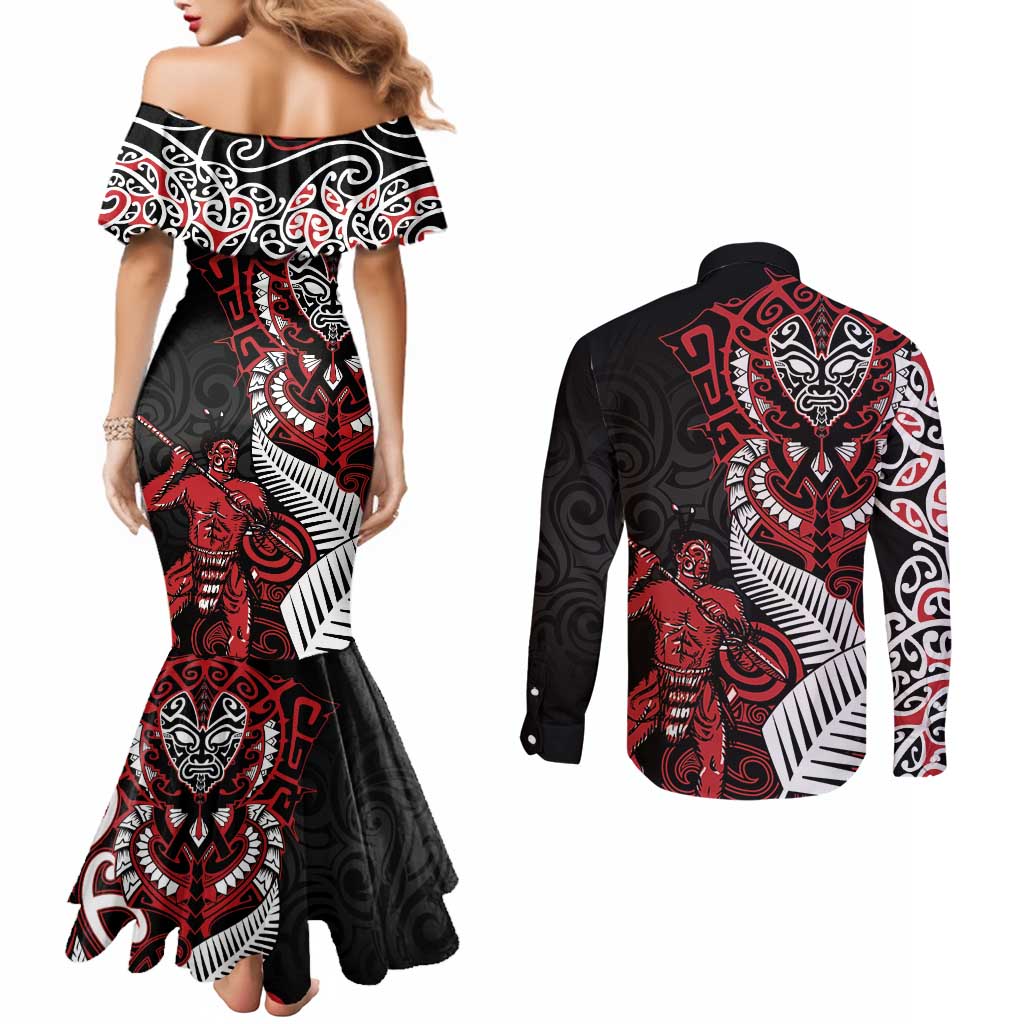 Aotearoa Toitu Te Tiriti Couples Matching Mermaid Dress and Long Sleeve Button Shirt Whakairo Wheku