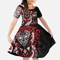 Aotearoa Toitu Te Tiriti Family Matching Long Sleeve Bodycon Dress and Hawaiian Shirt Whakairo Wheku LT7 Daughter's Dress Black - Polynesian Pride