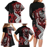 Aotearoa Toitu Te Tiriti Family Matching Long Sleeve Bodycon Dress and Hawaiian Shirt Whakairo Wheku LT7 - Polynesian Pride
