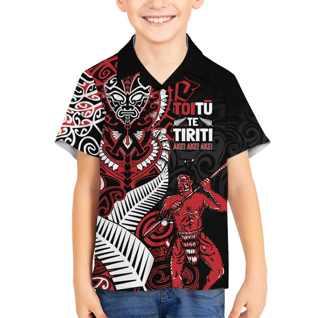 Aotearoa Toitu Te Tiriti Family Matching Long Sleeve Bodycon Dress and Hawaiian Shirt Whakairo Wheku LT7 Son's Shirt Black - Polynesian Pride