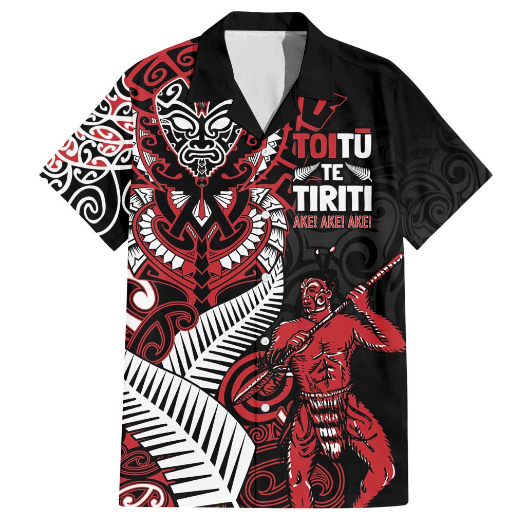 Aotearoa Toitu Te Tiriti Family Matching Off Shoulder Short Dress and Hawaiian Shirt Whakairo Wheku LT7 Dad's Shirt - Short Sleeve Black - Polynesian Pride