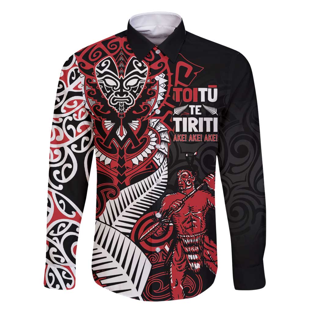 Aotearoa Toitu Te Tiriti Family Matching Off Shoulder Short Dress and Hawaiian Shirt Whakairo Wheku LT7 Dad's Shirt - Long Sleeve Black - Polynesian Pride