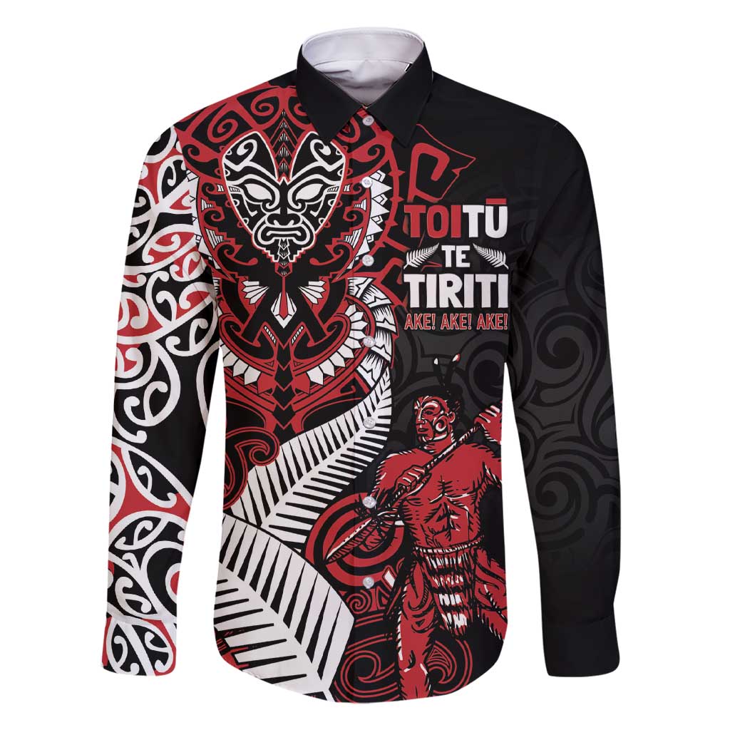 Aotearoa Toitu Te Tiriti Family Matching Short Sleeve Bodycon Dress and Hawaiian Shirt Whakairo Wheku LT7 Dad's Shirt - Long Sleeve Black - Polynesian Pride
