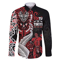 Aotearoa Toitu Te Tiriti Family Matching Short Sleeve Bodycon Dress and Hawaiian Shirt Whakairo Wheku LT7 Dad's Shirt - Long Sleeve Black - Polynesian Pride