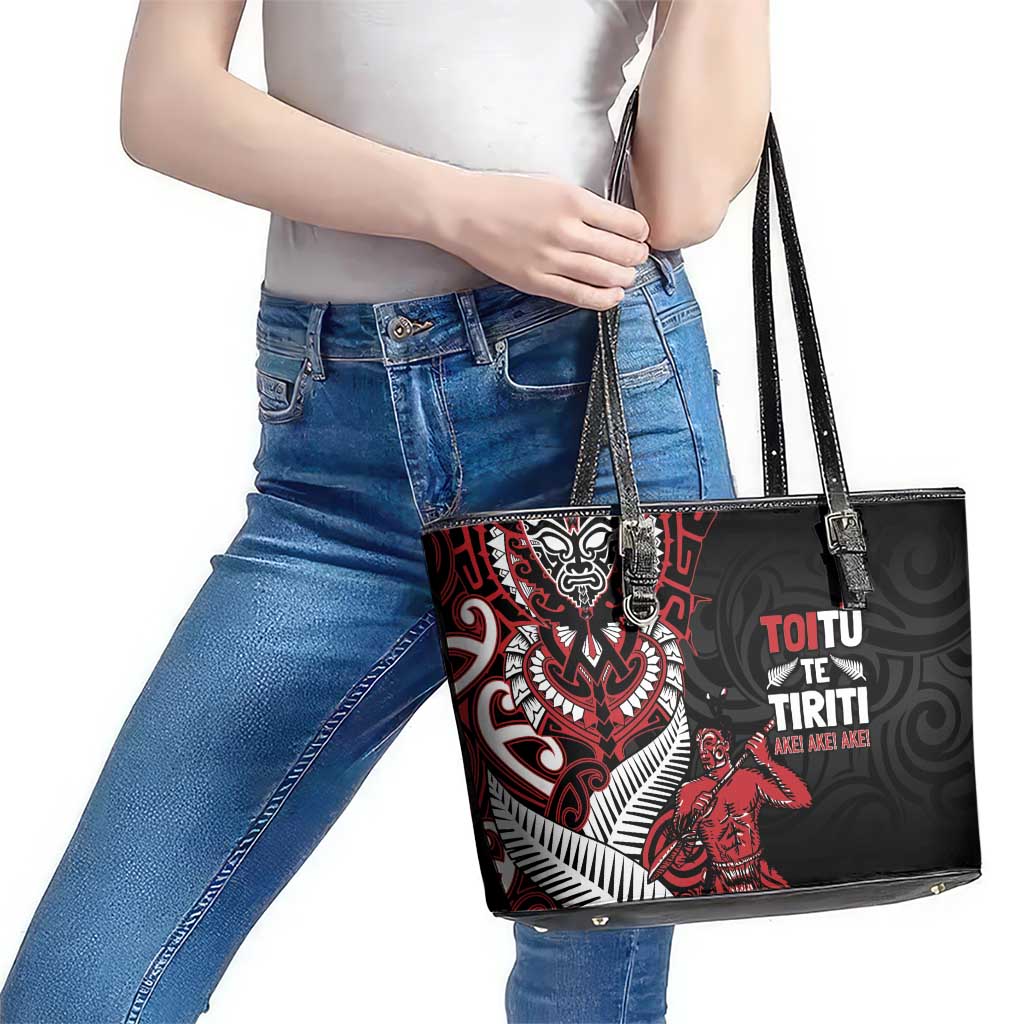 Aotearoa Toitu Te Tiriti Leather Tote Bag Whakairo Wheku