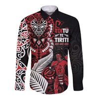 Aotearoa Toitu Te Tiriti Long Sleeve Button Shirt Whakairo Wheku LT7 Unisex Black - Polynesian Pride