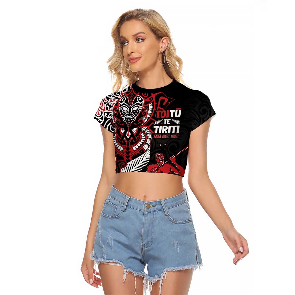 Aotearoa Toitu Te Tiriti Raglan Cropped T Shirt Whakairo Wheku LT7 Female Black - Polynesian Pride