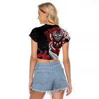 Aotearoa Toitu Te Tiriti Raglan Cropped T Shirt Whakairo Wheku LT7 - Polynesian Pride