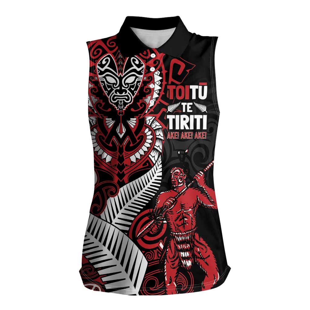 Aotearoa Toitu Te Tiriti Women Sleeveless Polo Shirt Whakairo Wheku LT7 Female Black - Polynesian Pride