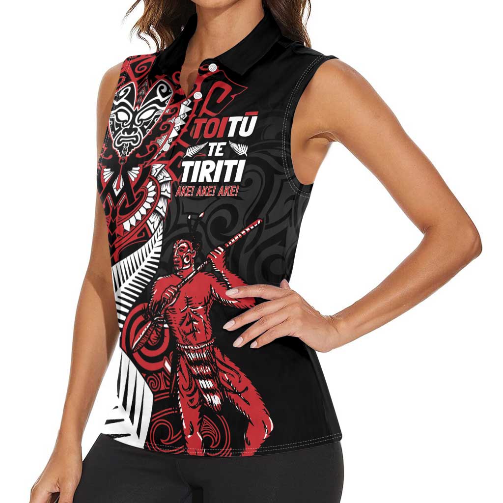 Aotearoa Toitu Te Tiriti Women Sleeveless Polo Shirt Whakairo Wheku LT7 - Polynesian Pride