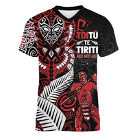 Aotearoa Toitu Te Tiriti Women V-Neck T-Shirt Whakairo Wheku LT7 Female Black - Polynesian Pride