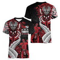 Aotearoa Toitu Te Tiriti Women V-Neck T-Shirt Whakairo Wheku LT7 - Polynesian Pride