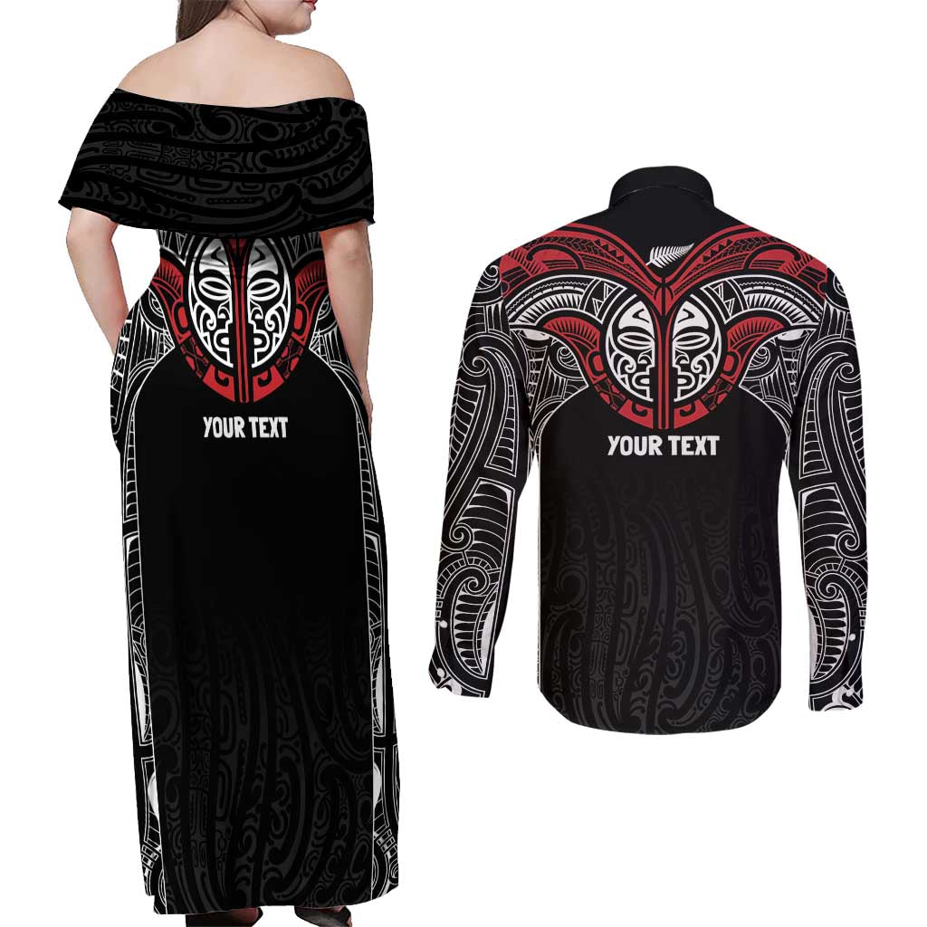 Aotearoa Maori Personalized Couples Matching Off Shoulder Maxi Dress and Long Sleeve Button Shirt Toitu Te Tiriti Ake! Ake! Ake!