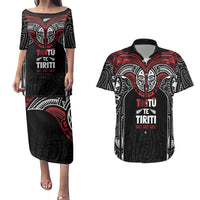 Aotearoa Maori Personalized Couples Matching Puletasi and Hawaiian Shirt Toitu Te Tiriti Ake! Ake! Ake!