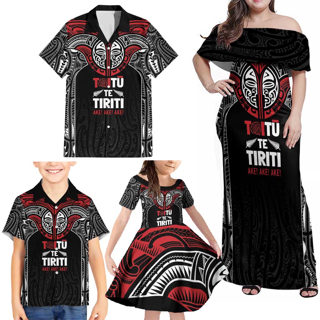 Aotearoa Maori Personalized Family Matching Off Shoulder Maxi Dress and Hawaiian Shirt Toitu Te Tiriti Ake! Ake! Ake! LT7 - Polynesian Pride