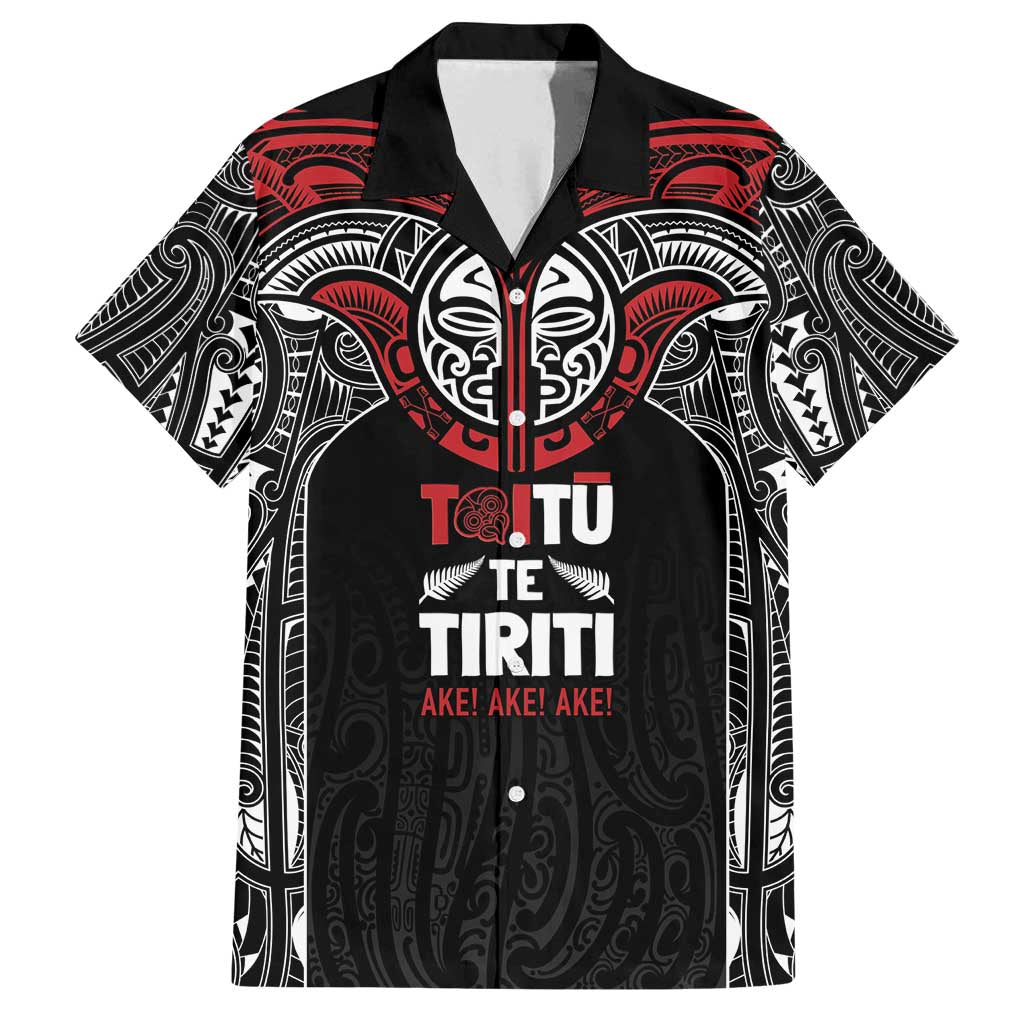 Aotearoa Maori Personalized Family Matching Off Shoulder Maxi Dress and Hawaiian Shirt Toitu Te Tiriti Ake! Ake! Ake! LT7 Dad's Shirt - Short Sleeve Black - Polynesian Pride
