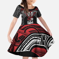 Aotearoa Maori Personalized Family Matching Puletasi and Hawaiian Shirt Toitu Te Tiriti Ake! Ake! Ake! LT7 Daughter's Dress Black - Polynesian Pride