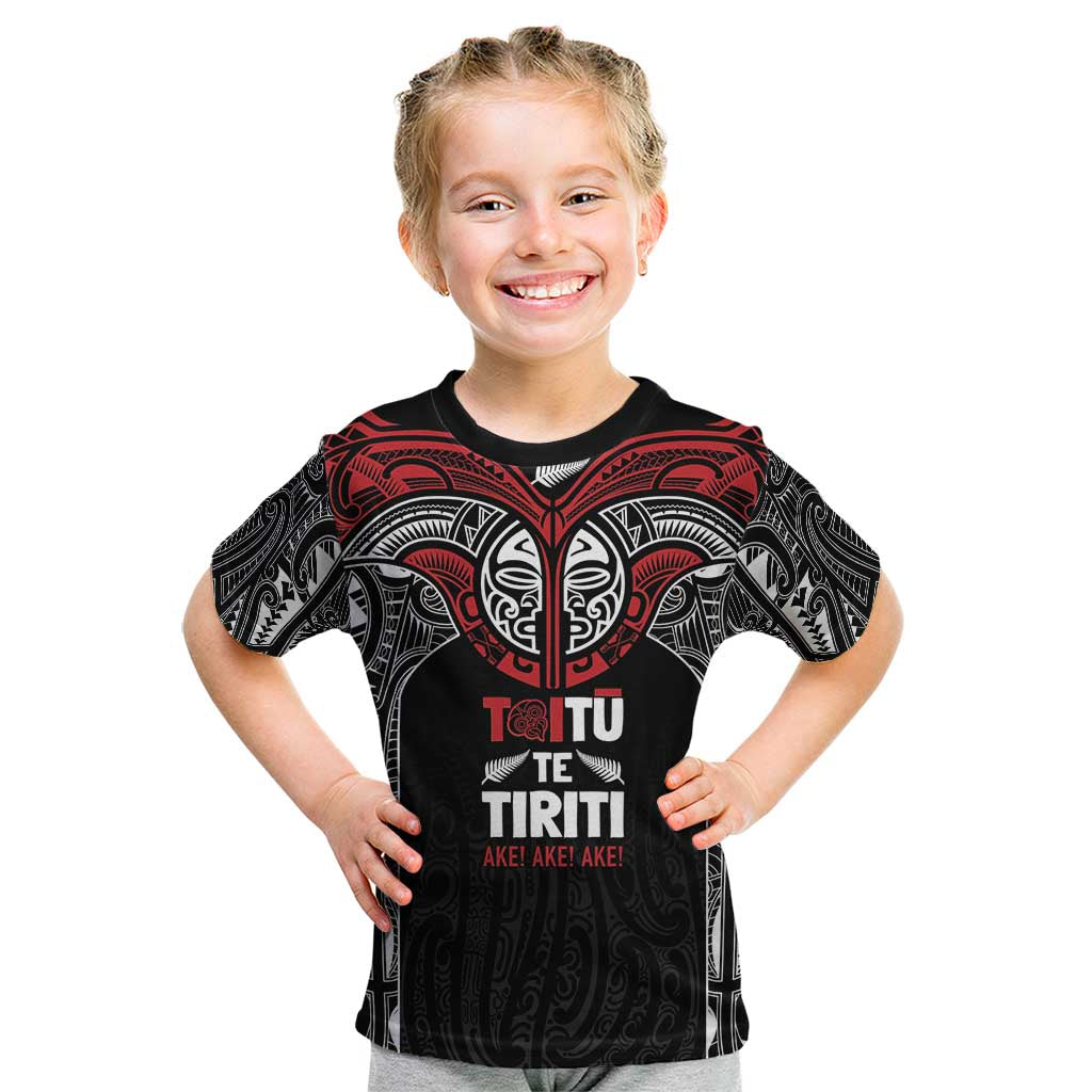 Aotearoa Maori Personalized Kid T Shirt Toitu Te Tiriti Ake! Ake! Ake! LT7 Black - Polynesian Pride