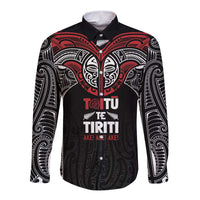 Aotearoa Maori Personalized Long Sleeve Button Shirt Toitu Te Tiriti Ake! Ake! Ake! LT7 Unisex Black - Polynesian Pride