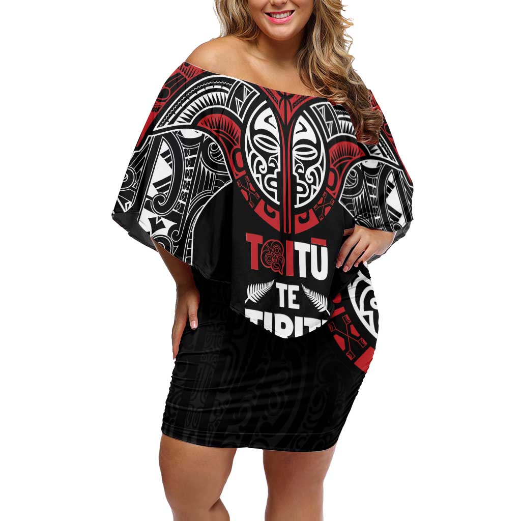 Aotearoa Maori Personalized Off Shoulder Short Dress Toitu Te Tiriti Ake! Ake! Ake!