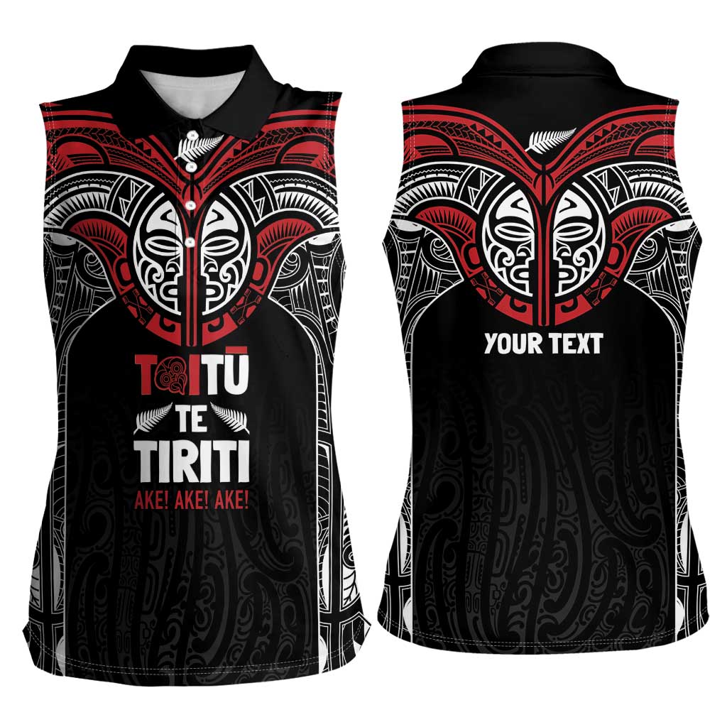 Aotearoa Maori Personalized Women Sleeveless Polo Shirt Toitu Te Tiriti Ake! Ake! Ake!