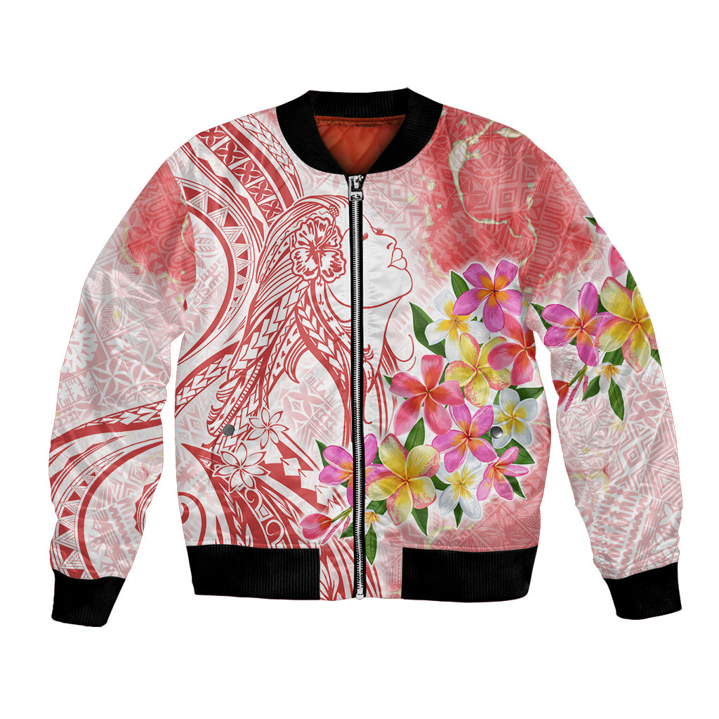 Polynesian Women's Day Wahine Bomber Jacket Plumeria Marble Glaze - Pink LT7 Unisex Pink - Polynesian Pride