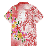 Polynesian Women's Day Wahine Family Matching Off Shoulder Short Dress and Hawaiian Shirt Plumeria Marble Glaze - Pink LT7 - Polynesian Pride