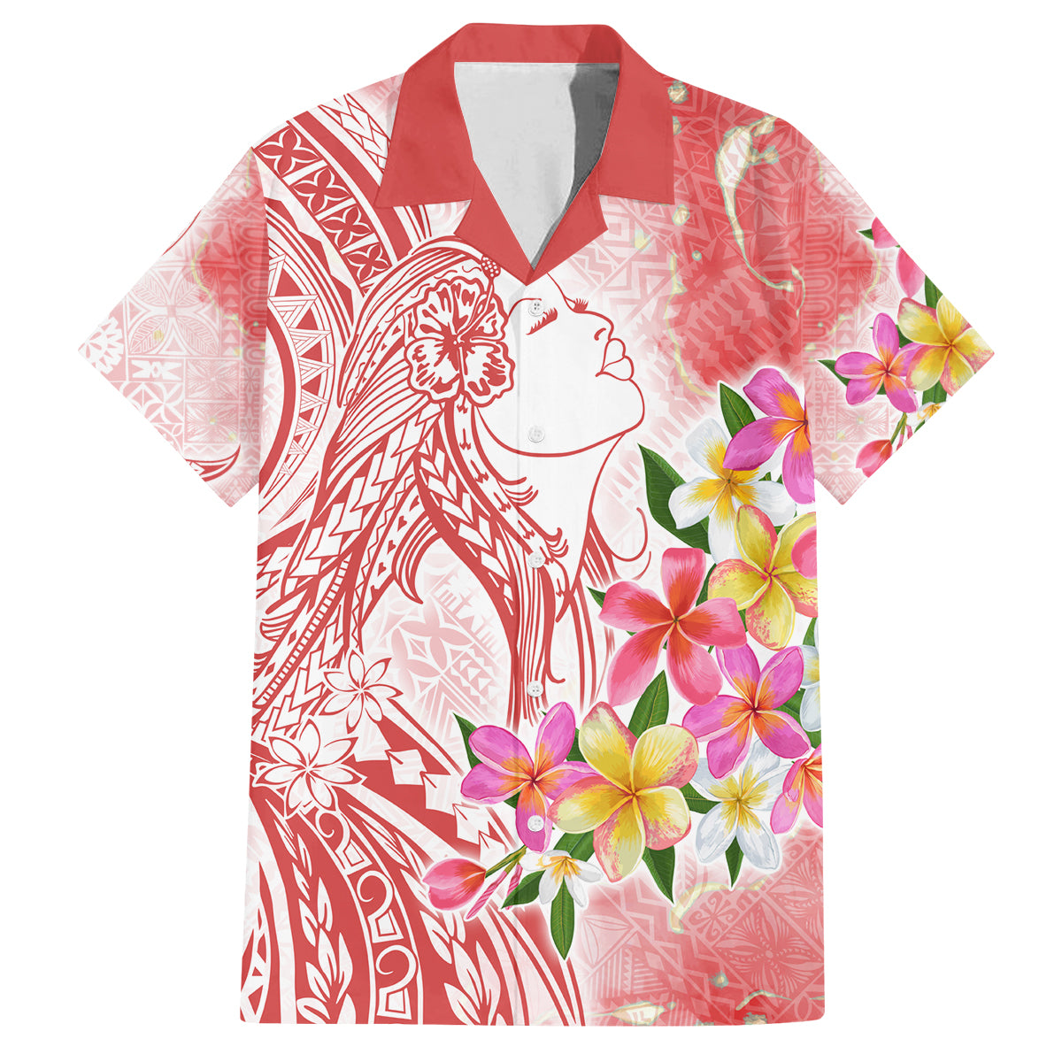 Polynesian Women's Day Wahine Family Matching Puletasi and Hawaiian Shirt Plumeria Marble Glaze - Pink LT7 Dad's Shirt - Short Sleeve Pink - Polynesian Pride