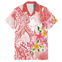 Polynesian Women's Day Wahine Family Matching Summer Maxi Dress and Hawaiian Shirt Plumeria Marble Glaze - Pink LT7 Dad's Shirt - Short Sleeve Pink - Polynesian Pride