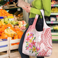 Polynesian Women's Day Wahine Grocery Bag Plumeria Marble Glaze - Pink