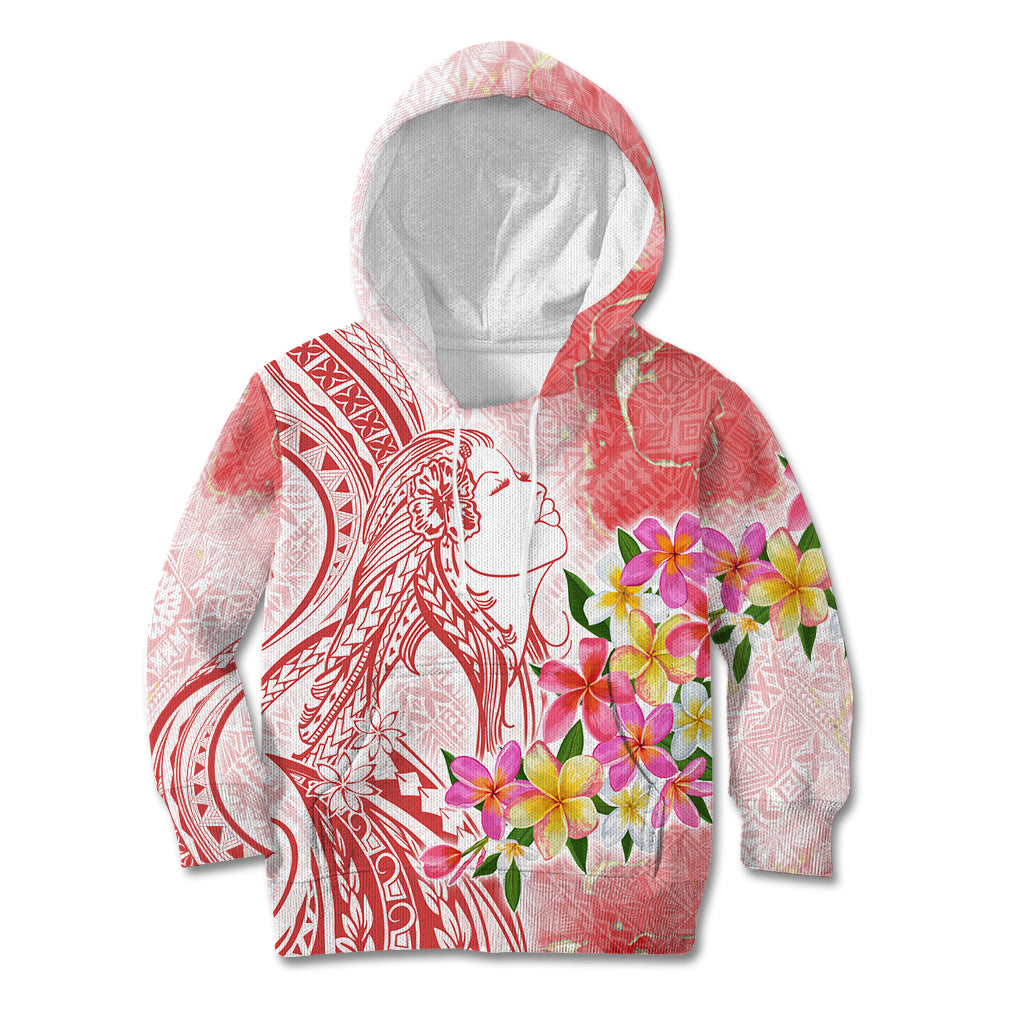 Polynesian Women's Day Wahine Kid Hoodie Plumeria Marble Glaze - Pink LT7 Hoodie Pink - Polynesian Pride