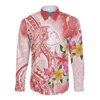 Polynesian Women's Day Wahine Long Sleeve Button Shirt Plumeria Marble Glaze - Pink LT7 Unisex Pink - Polynesian Pride