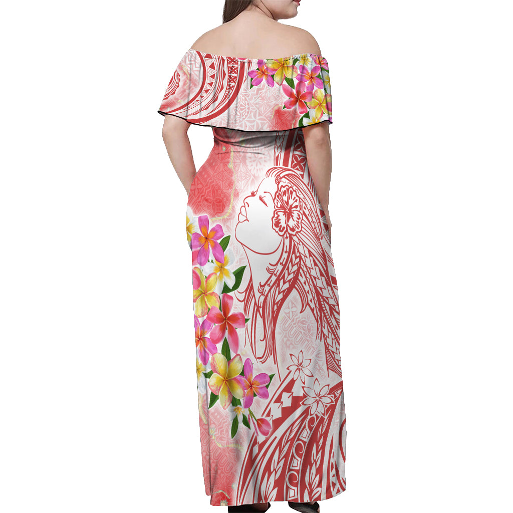 Polynesian Women's Day Wahine Off Shoulder Maxi Dress Plumeria Marble Glaze - Pink LT7 - Polynesian Pride