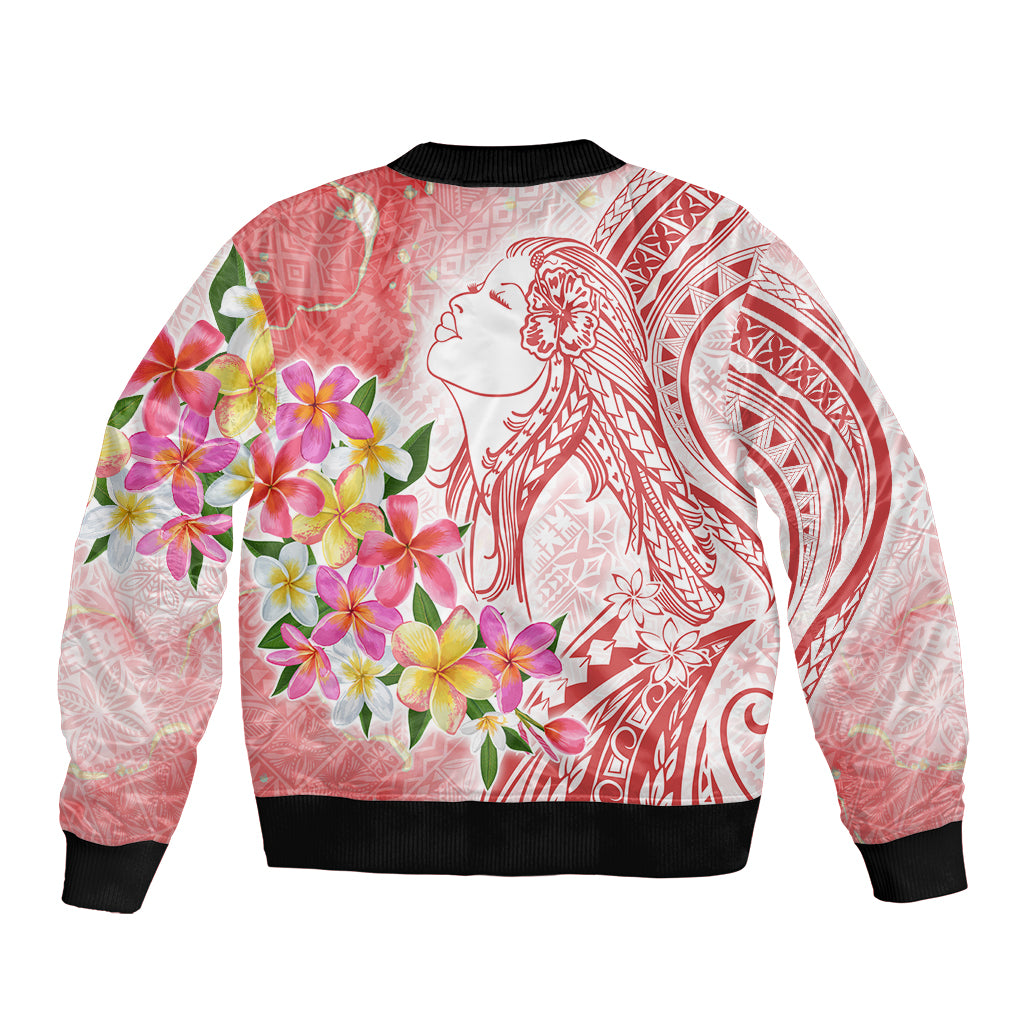 Polynesian Women's Day Wahine Sleeve Zip Bomber Jacket Plumeria Marble Glaze - Pink LT7 - Polynesian Pride