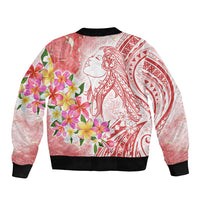 Polynesian Women's Day Wahine Sleeve Zip Bomber Jacket Plumeria Marble Glaze - Pink LT7 - Polynesian Pride