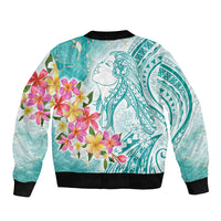 Polynesian Women's Day Wahine Bomber Jacket Plumeria Marble Glaze - Teal LT7 - Polynesian Pride