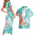 Polynesian Women's Day Wahine Couples Matching Short Sleeve Bodycon Dress and Hawaiian Shirt Plumeria Marble Glaze - Teal LT7 - Polynesian Pride