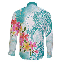 Polynesian Women's Day Wahine Family Matching Short Sleeve Bodycon Dress and Hawaiian Shirt Plumeria Marble Glaze - Teal LT7 - Polynesian Pride